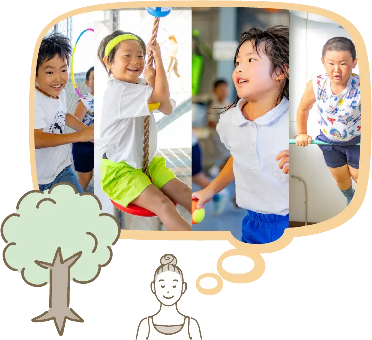 子供がやりたいスポーツをしているところを想像しているイラスト